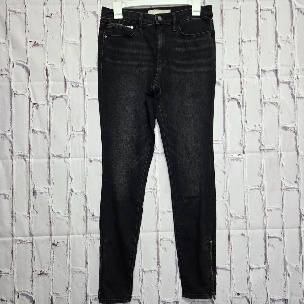Athleta Sculptek Skinny Jeans Black Carbon Faded Ankle Zip Denim Womens 6